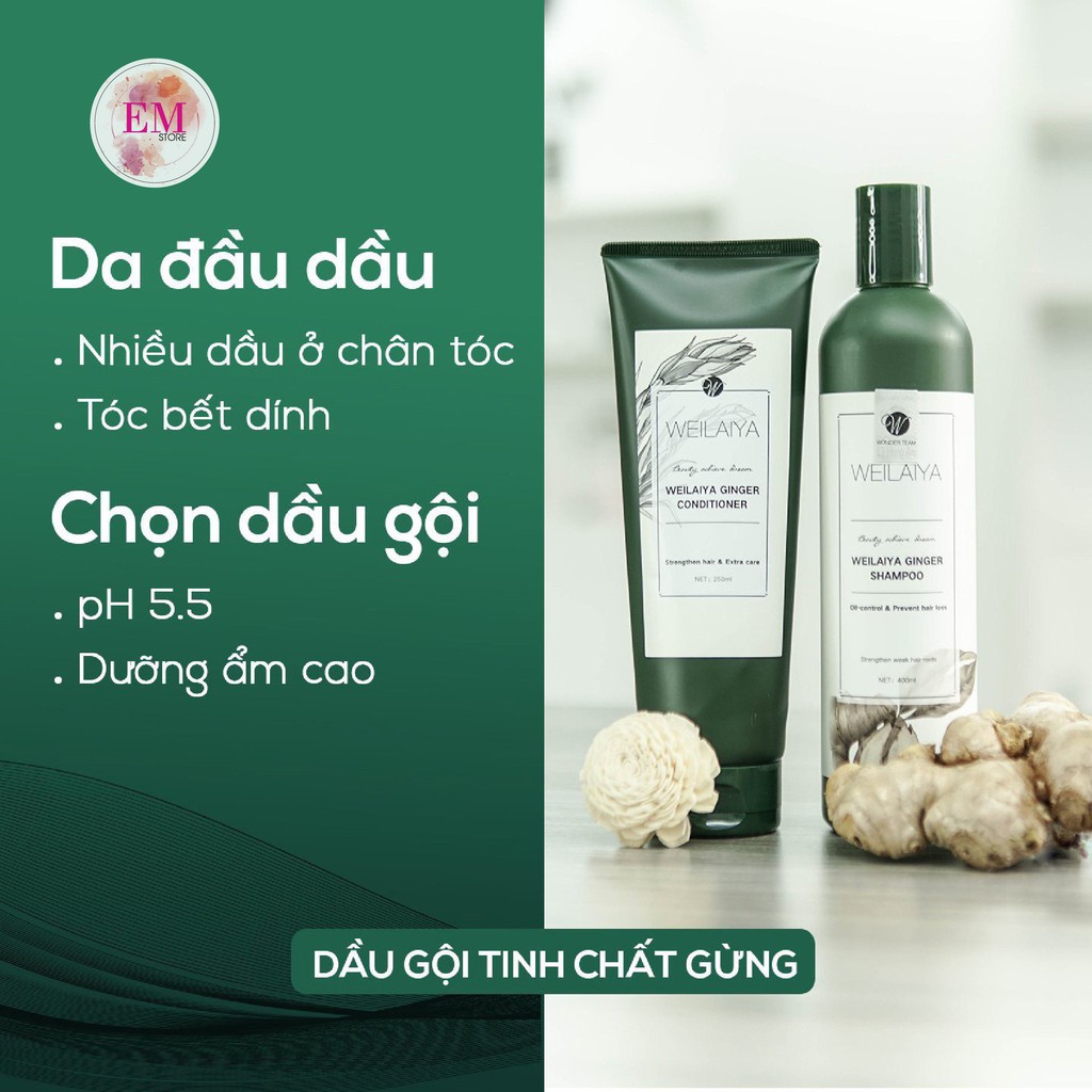 Cặp dầu gội gừng trắng 400ml + dầu xả gừng trắng 250ml kích mọc tóc Weilaiya Ginger