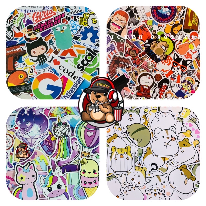 Sticker dễ thương chủ đề: trắng đen, bitcoin, mèo, gấu wbb, vsco, simpson, vans, drew..dán mũ bảo hiểm, vali, laptop