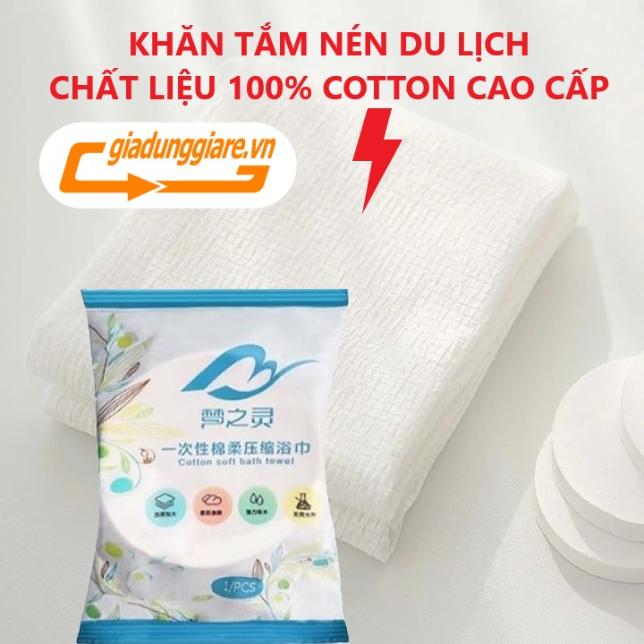 Khăn tắm nén cotton 70 x 140cm không xù lông khăn viên nén nhỏ gọn tiện mang theo du lịch công tác - giadunggiare.vn