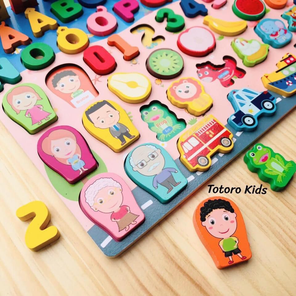 Bảng ghép gỗ số và chữ cái đồ chơi học tập thông minh cho bé 2 3 4 tuổi