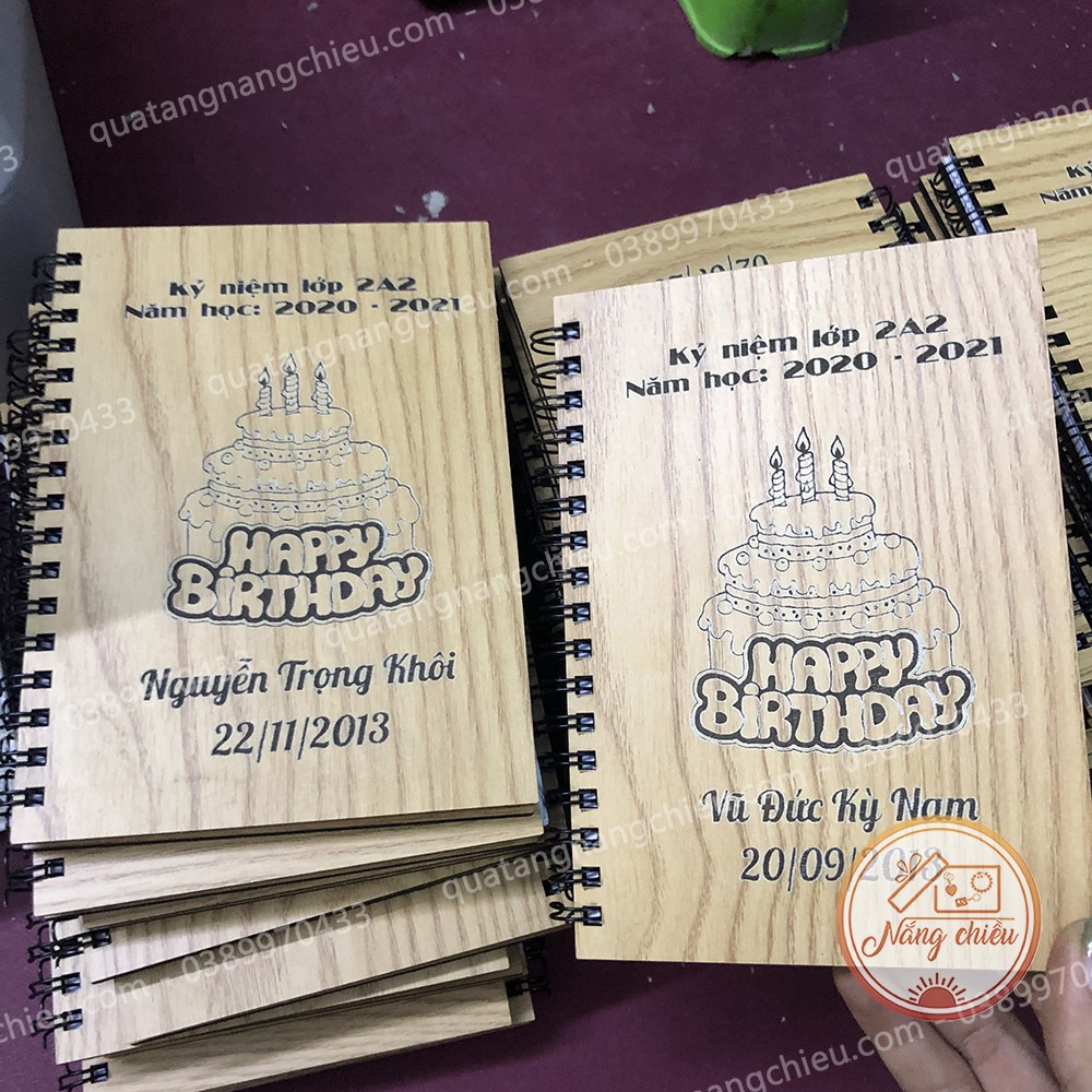 Sổ tay Notebook – Sổ gáy xoắn bìa gỗ khắc theo yêu cầu - Món quà sinh nhật ý nghĩa – Kích thước A5 (15x20cm)