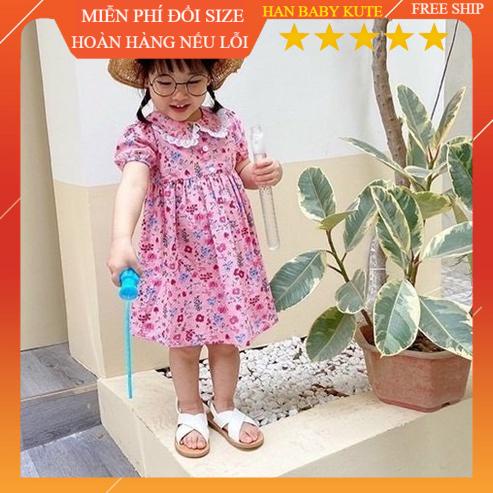 Váy hoa cổ phối ren trắng xinh xắn dành cho bé gái 8-18kg