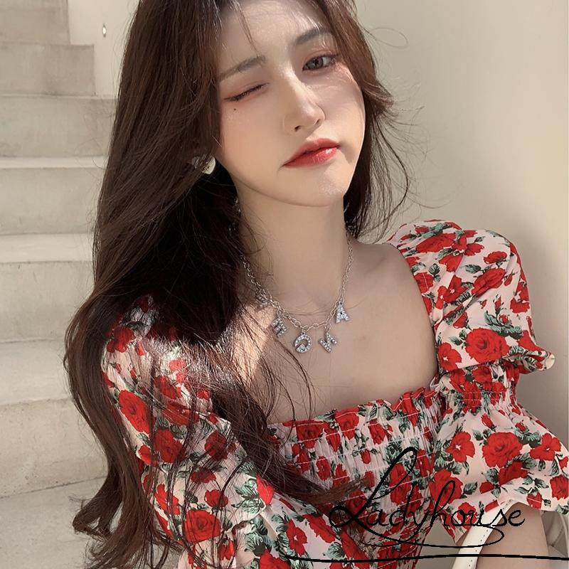 Đầm Ôm Dáng Tay Phồng Ngắn In Họa Tiết Hoa Quyến Rũ Dành Cho Nữ