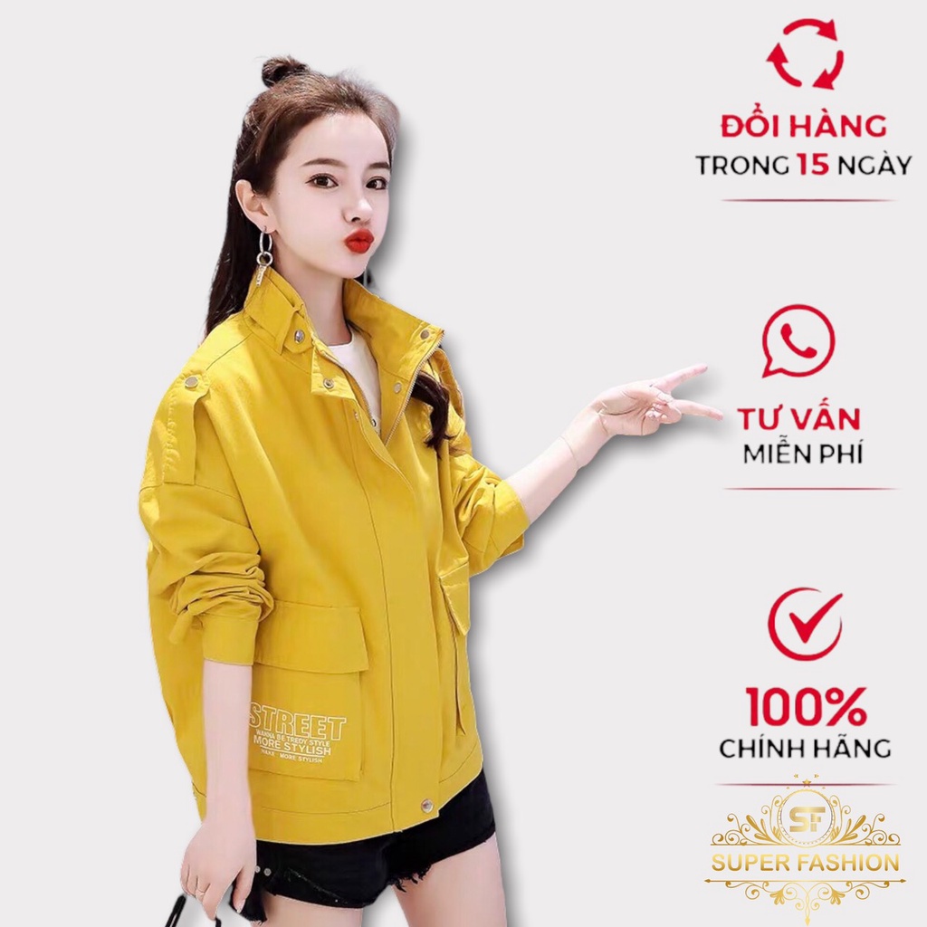 Áo Khoác Kaki Nữ Super Fashion Phối Túi Hộp THời Trang