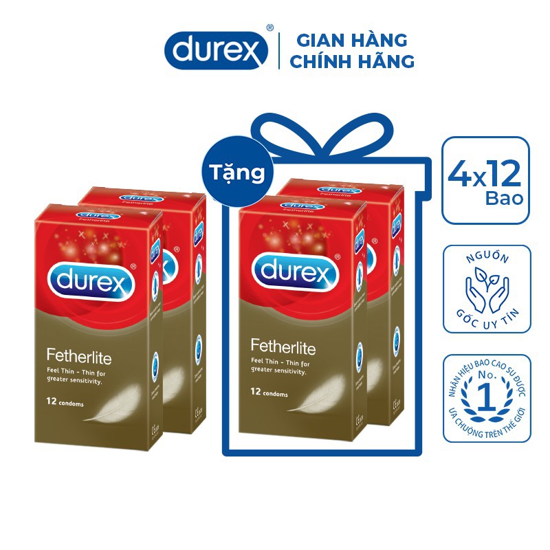 COMBO 4 hộp Bao cao su siêu mỏng durex fertherlite hộp 12 chiếc siêu an toàn