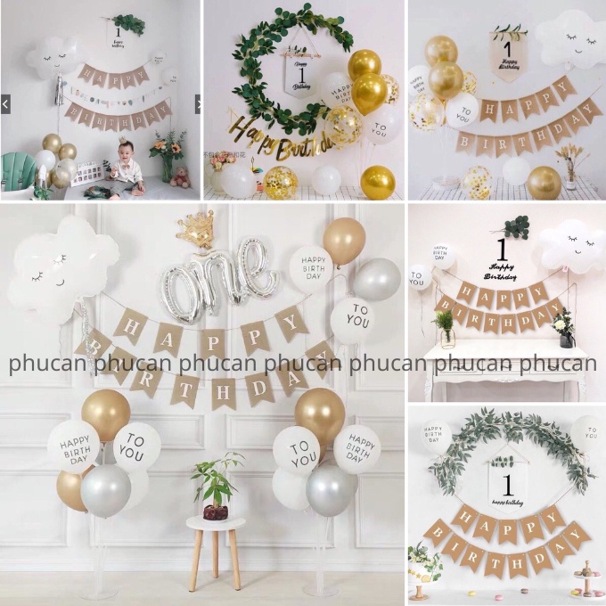 [Ảnh thật] Set trang trí sinh nhật phong cách Hàn Quốc xinh xắn dễ thương TẶNG KÈM bơm bóng, keo dán tùy combo