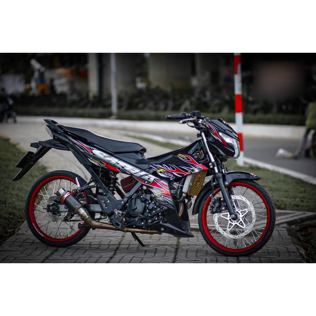 Tem Rời Dán Xe Satria Fi - Raider Fi Mẫu Lửa Đỏ Đen Trắng Chữ Satria F150 Mẫu Mới Cực Chất,Team Decal