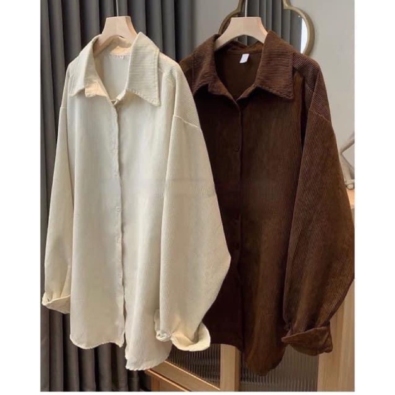 Sơmi nhung tăm dáng rộng oversize ulzzang qc