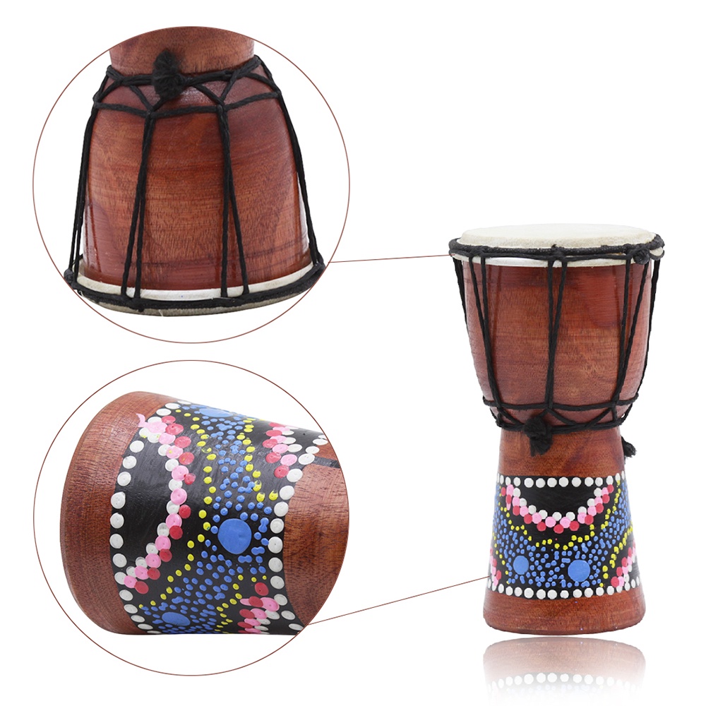 Trống Djembe Bongo Bằng Gỗ 4 Inch Họa Tiết Nhiều Màu Sắc