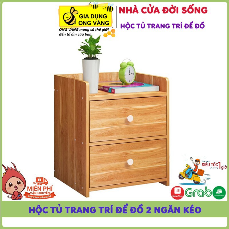 Kệ Tủ Đầu Giường Gỗ Ép 2 Ngăn Kéo, Nhỏ Gọn Siêu Tiện Dụng, Hộc Tủ Decor Đẹp