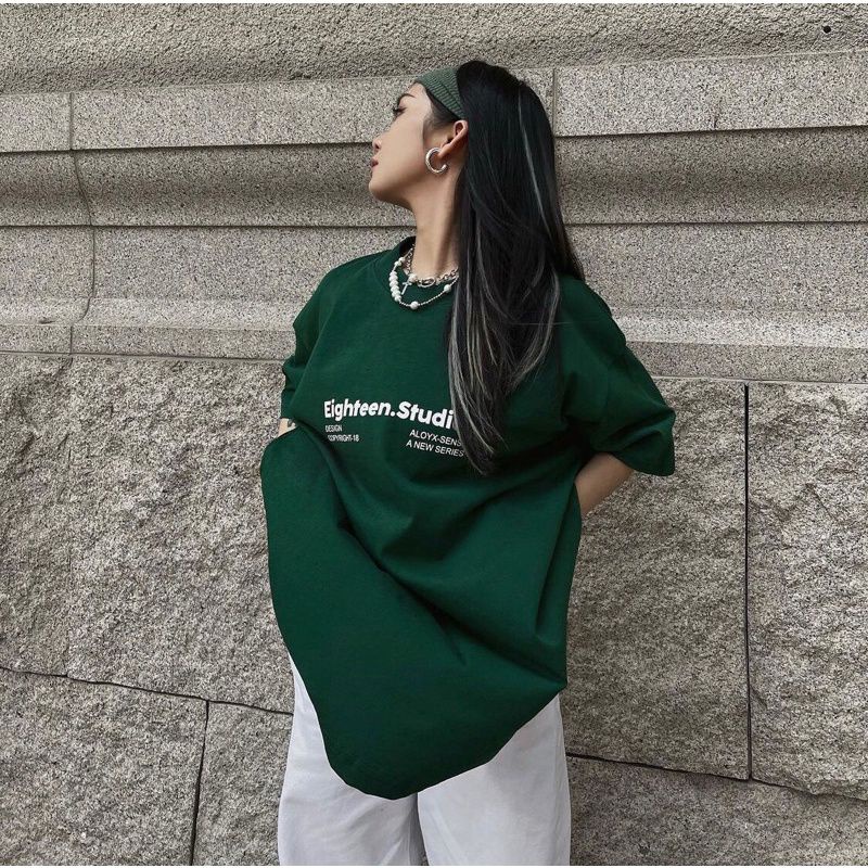 Áo Thun Xanh Lá EIGHTEEN Nam Nữ Ulzzang Unisex, Áo phông xanh lá unisex from rộng VaTi