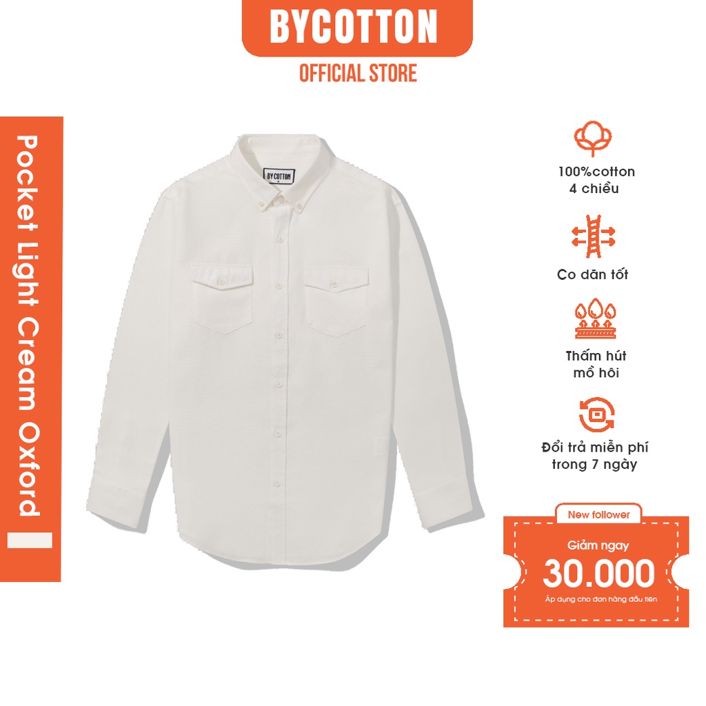 Áo Sơ Mi Nam Dài Tay Trắng Kem Phối Túi BY COTTON Pocket Light Cream Oxford Shirt