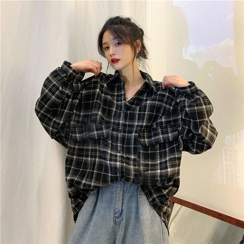 [CHEAPY] Áo sơ mi dài tay kẻ caro lồng đèn unisex - Áo sơ mi dài tay freesize phom rộng dáng suông tay phồng hot trend | BigBuy360 - bigbuy360.vn