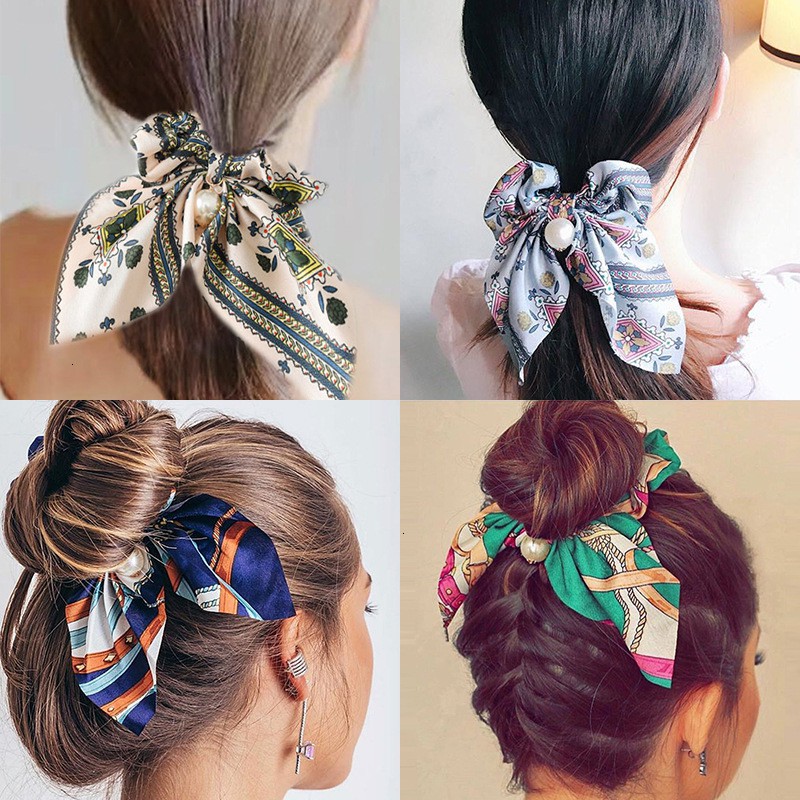 Dây buộc tóc vải scrunchies đính ngọc trai giả phong cách Hàn Quốc; S10 – MOZETO