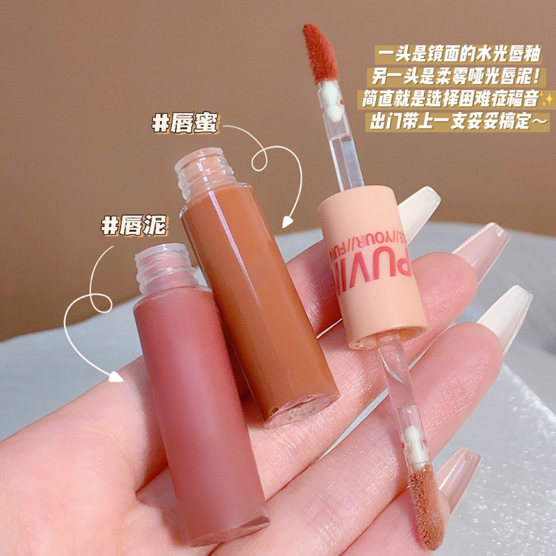 Set 3 Son Môi Dạng Lỏng Hai Đầu Dưỡng Ẩm Lâu Trôi Không Phai Màu