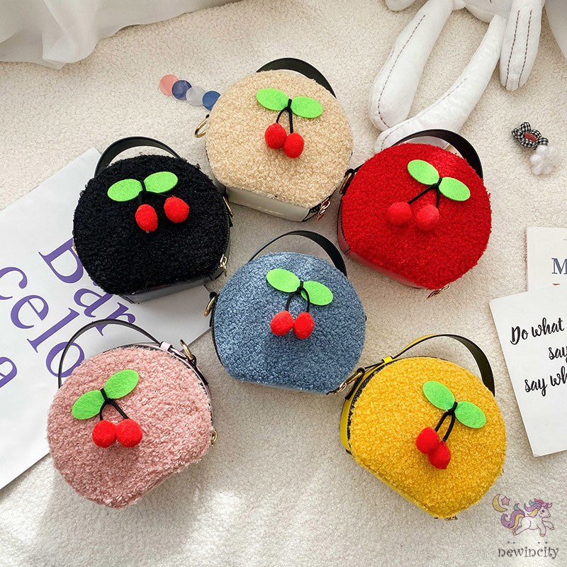 Túi Đeo Chéo Thiết Kế Trang Trí Quả Cherry Nhồi Bông Phong Cách Hàn Quốc Cho Bé