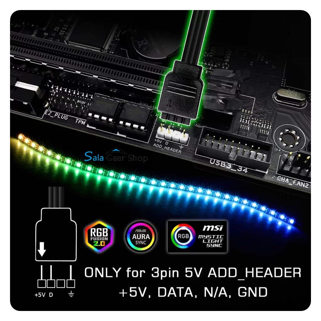 Dây led RGB Mỏng 5mm dài 20cm 5v 3Pin