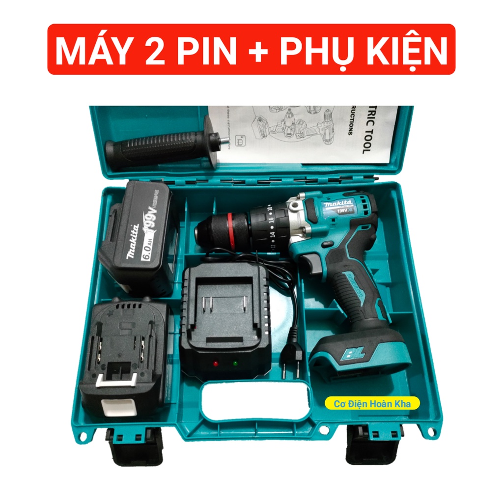 Máy khoan pin MAKITA 198v pin khủng 10 cell, không chổi than, máy mạnh tốc độ cao