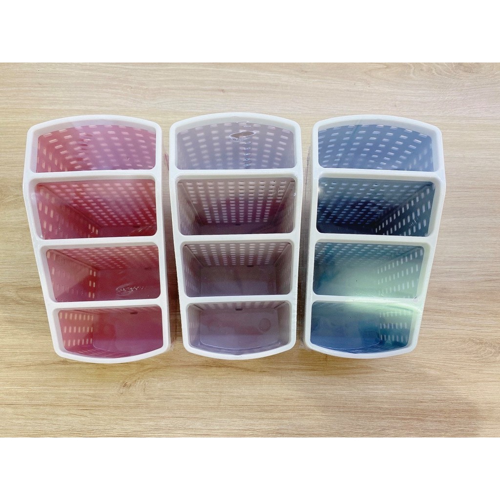 Khay nhựa tiện ích 4 ngăn, để bàn, đựng đồ, giỏ đựng bút, đồ dùng đa năng