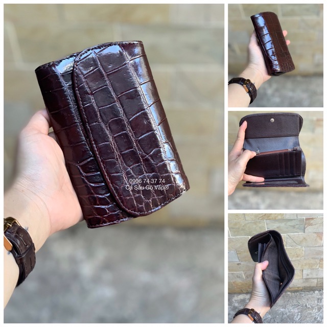 VÍ 3 GẤP MINI DA CACSAAUS THẬT SIZE14 - CÁ SẤU GÒ VẤP