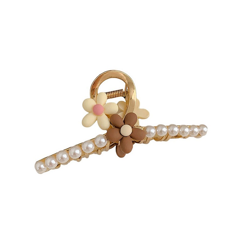 Kẹp Tóc Hoa Cúc Nhỏ Đính Ngọc Trai Bằng Kim Loại Phong Cách Vintage Thanh Lịch