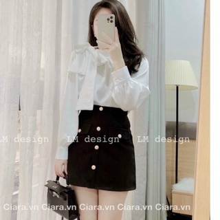 Áo sơ mi thắt nơ lệch siêu xinh