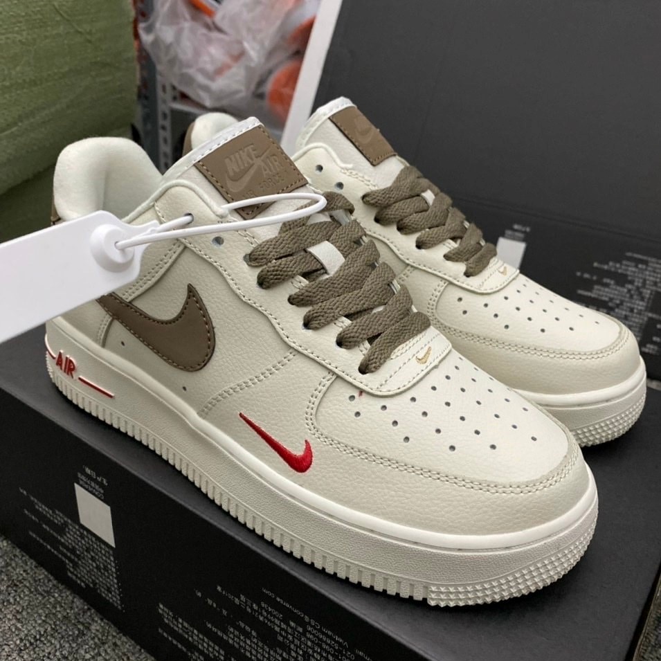 Giày af1 vệt nâu , Giày sneaker air foce 1 premium white brown nam nữ dễ phối đồ full box bill 2022
