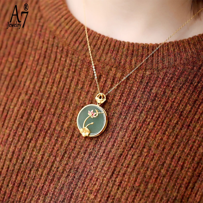 Vòng cổ Mạ Bạc 925 18K Mặt Chuồn Chuồn Và Hoa Sen Cổ Điển Cho Nữ