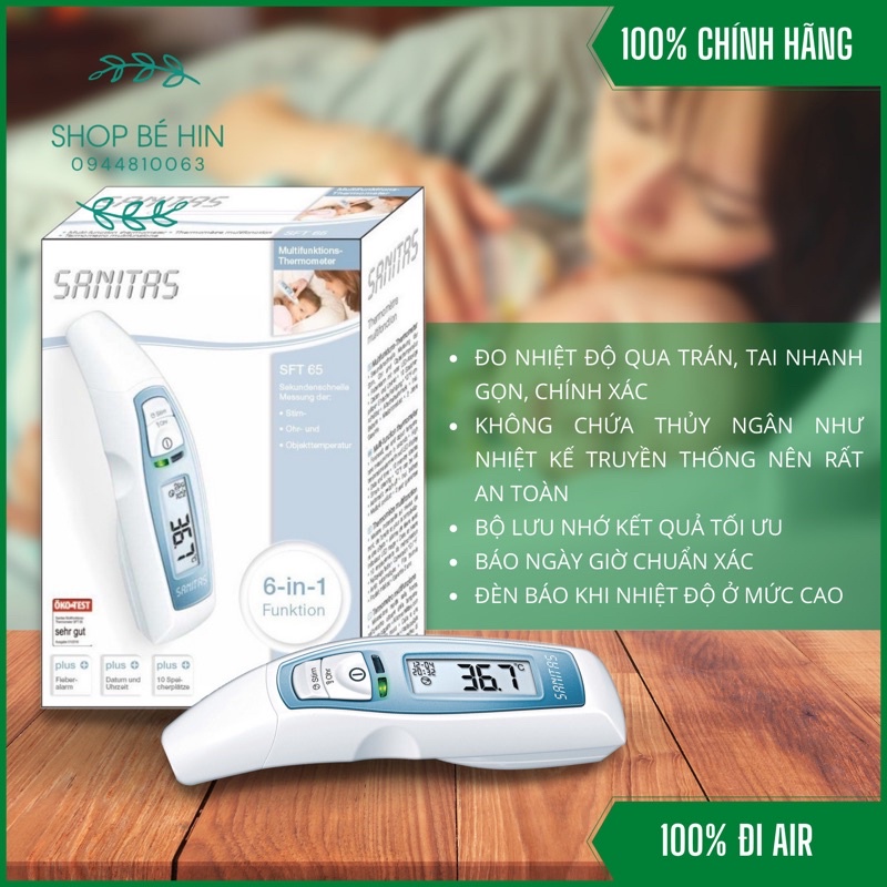 Nhiệt kế điện tử Sanitas SFT65 6 chức năng trong 1, Hàng Đức chính hãng