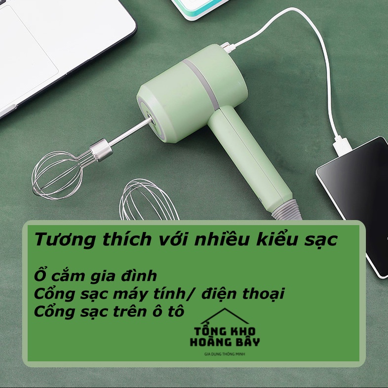 Máy xay thịt, xay tỏi ớt đa năng 300ml kết hợp máy đánh trứng, trộn bột dùng sạc tích điện tiện lợi