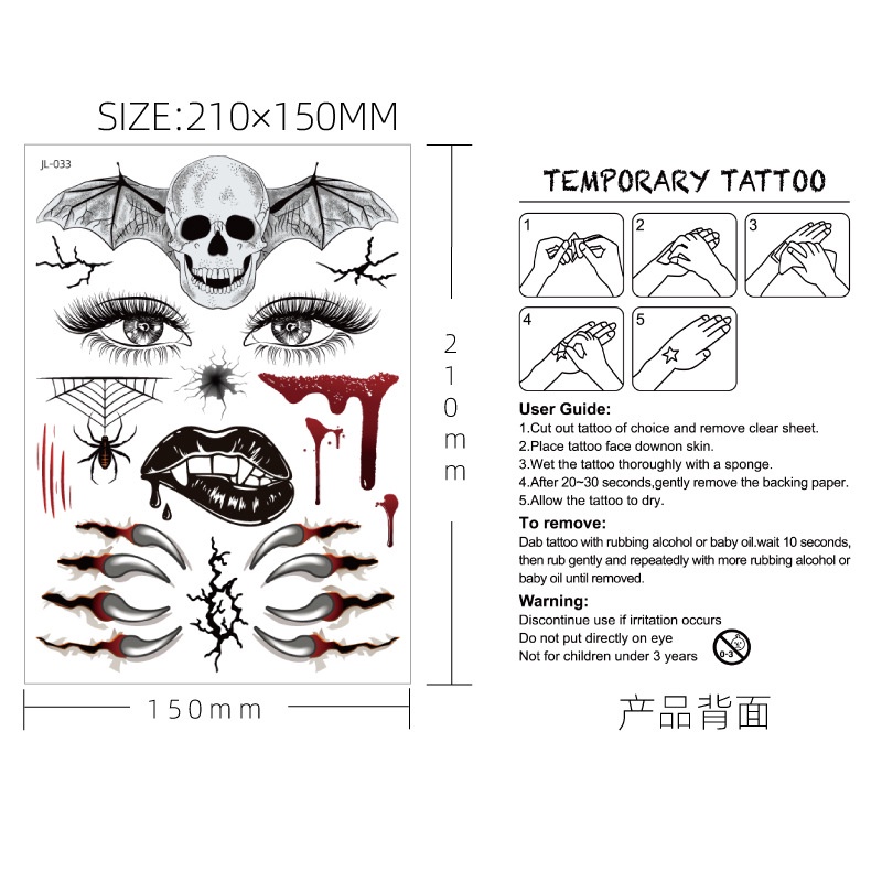 1 Hình Xăm Dán Kinh Dị Trang Trí Halloween
