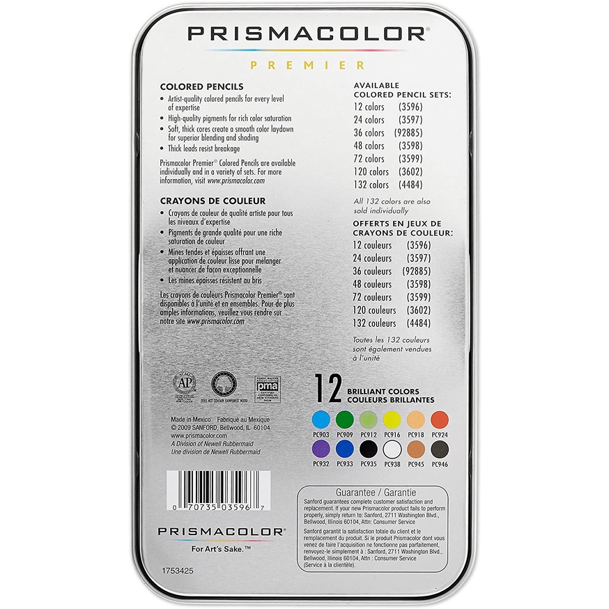 BỘ CHÌ MÀU PRISMACOLOR PREMIER 12 CÂY và 72 CÂY, HỘP THIẾC có bill