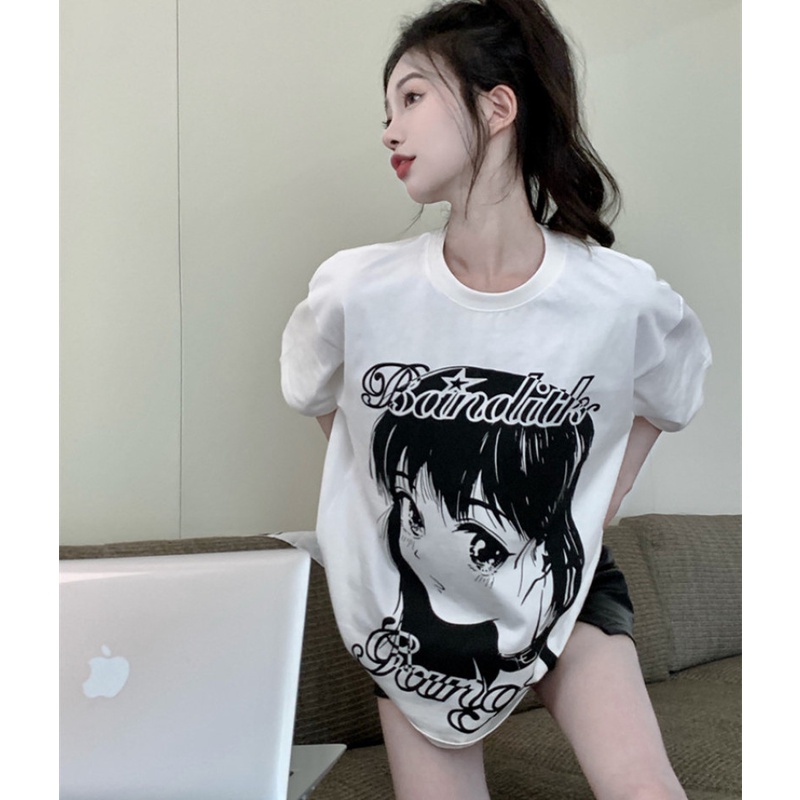 Áo Thun Nữ Tay Ngắn Dáng Rộng In Hình Chân Dung Anime Dễ Thương