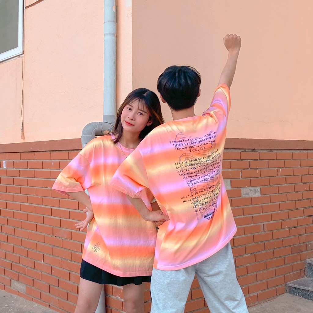 Áo thun Tiedye sọc vàng cam in Sighnhere - Unisex - From Rộng Tay Lỡ - Chất Liệu Vải Thun Cotton 100% -Ủn Ủn Meo Meo®
