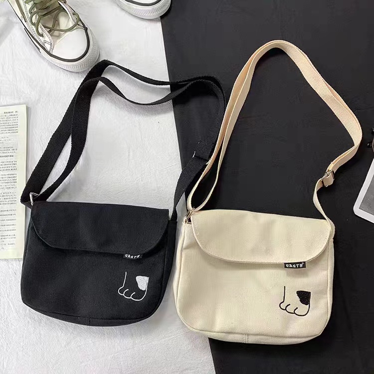 Túi Xách Đeo Vai Vải Bạt Hình Mèo Dễ Thương Dễ Phối Đồ Cho Học Sinh Túi Vải Đeo Chéo Nữ Đi Chơi Túi Vải Đeo Chéo Nữ Mini Cute