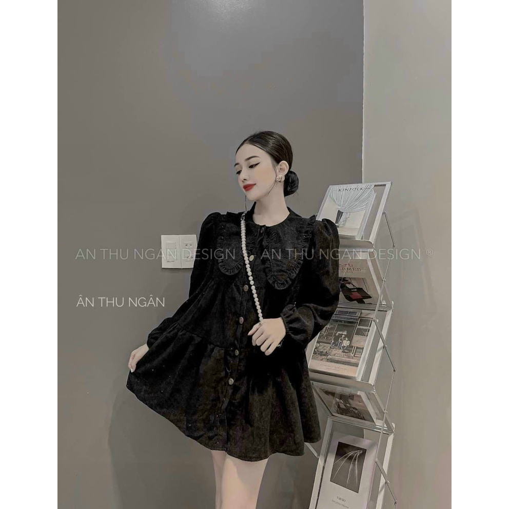 (FreeShip 2022) Đầm nữ from babydoll,đầm tăm nhung cổ bèo tay dài phồng dễ thương,hàng chuẩn shop,diện đi đâu cũng xinh
