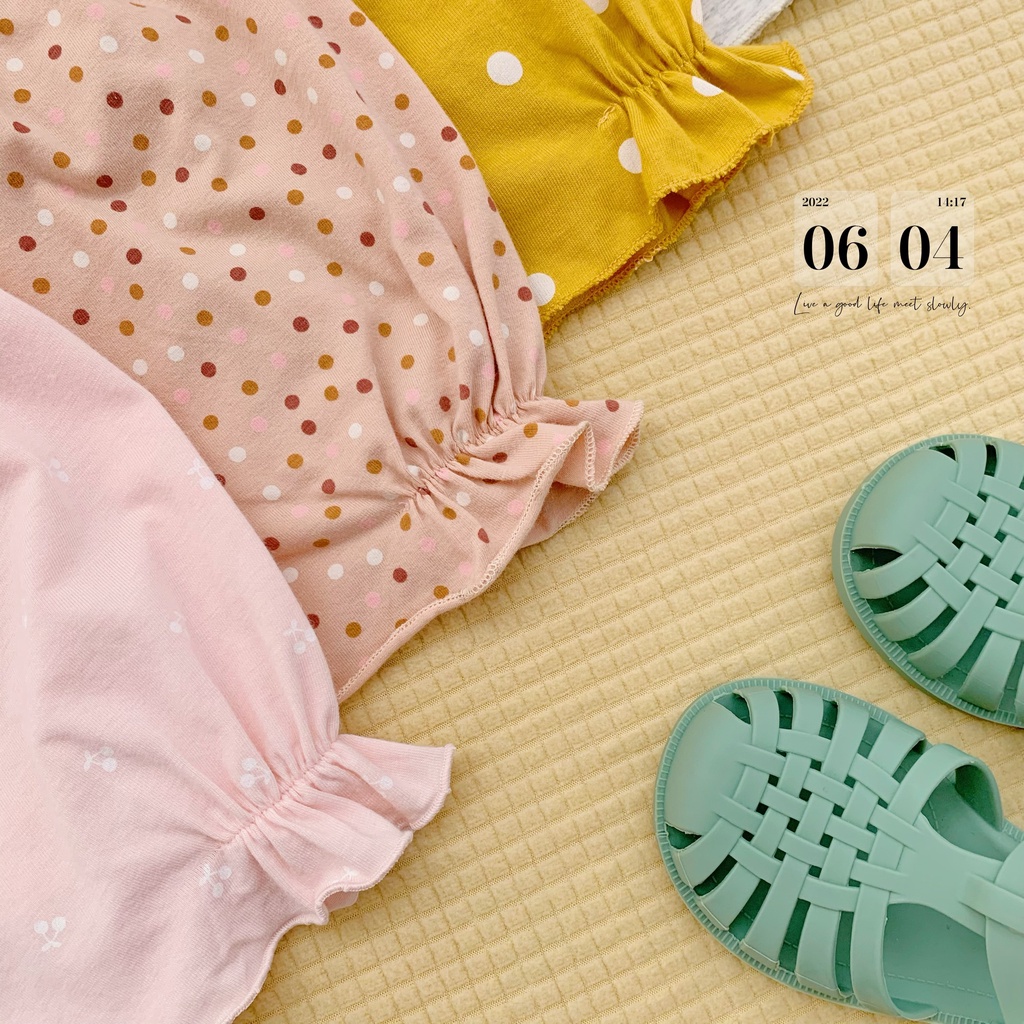 Bộ cotton hai dây xinh xắn cho bé, bộ thun hoạ tiết dễ thương cho bé gái