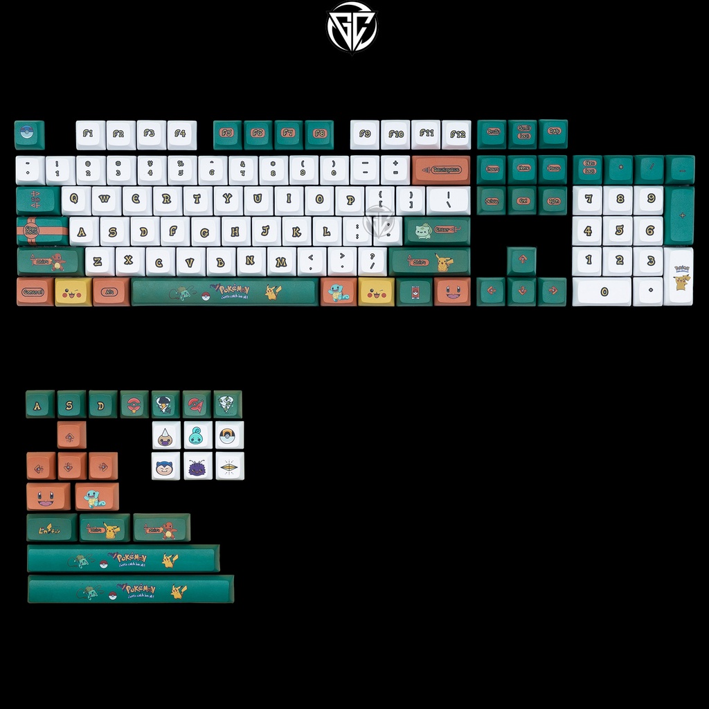 Keycap POKEMON xanh lá 128 nút bàn phím cơ Thick PBT XDA Profile