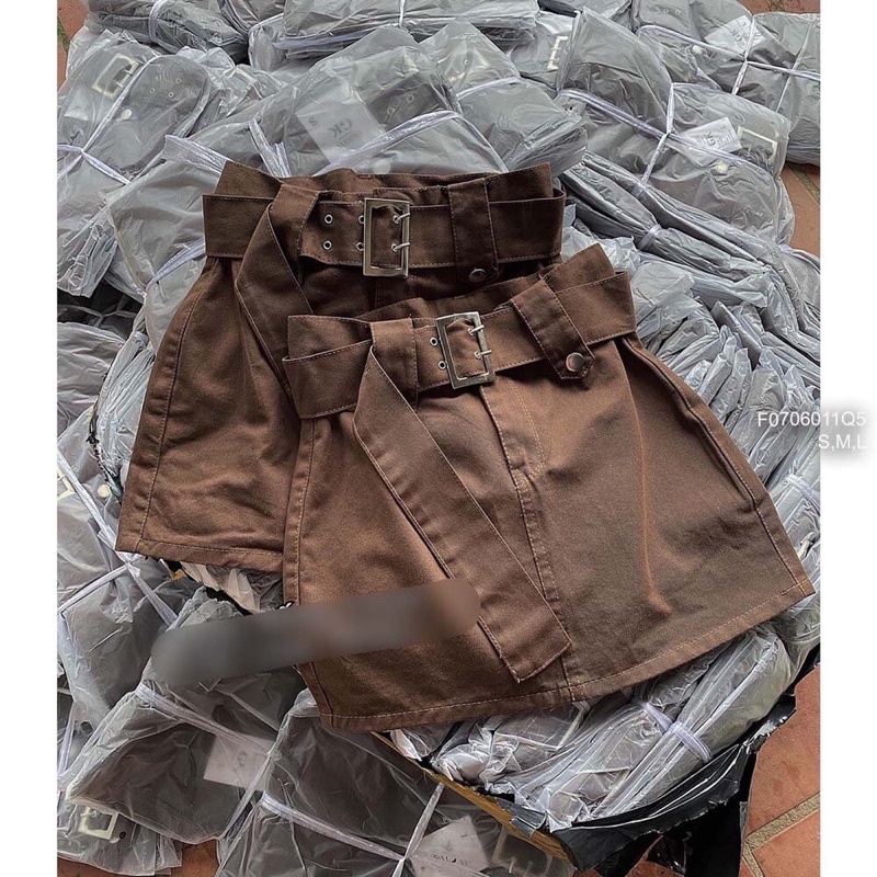 Chân váy kaki phối đai nút trước kèm dây nịt(có quần lót trong) s TT0706