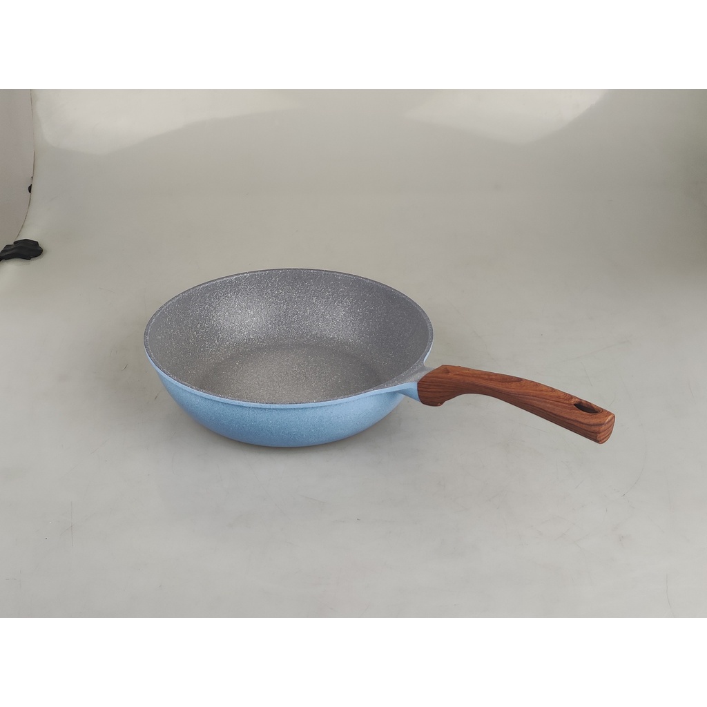 Chảo đúc vân đá đáy từ Greencook GCP09 màu xanh, size 20/22/24/26/28/30cm, không kén bếp
