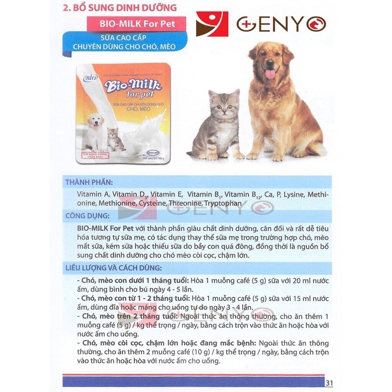Sữa Bột Bio Milk For Pet Cao Cấp 100g- Sữa bột Chó Mèo - Sữa Cho Chó Mèo | Thơm Ngon - Bổ Dưỡnghop