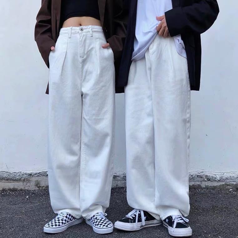 QUẦN KAKI JEANS ỐNG RỘNG MÀU TRẮNG FORM UNISEX (hình chụp thật)