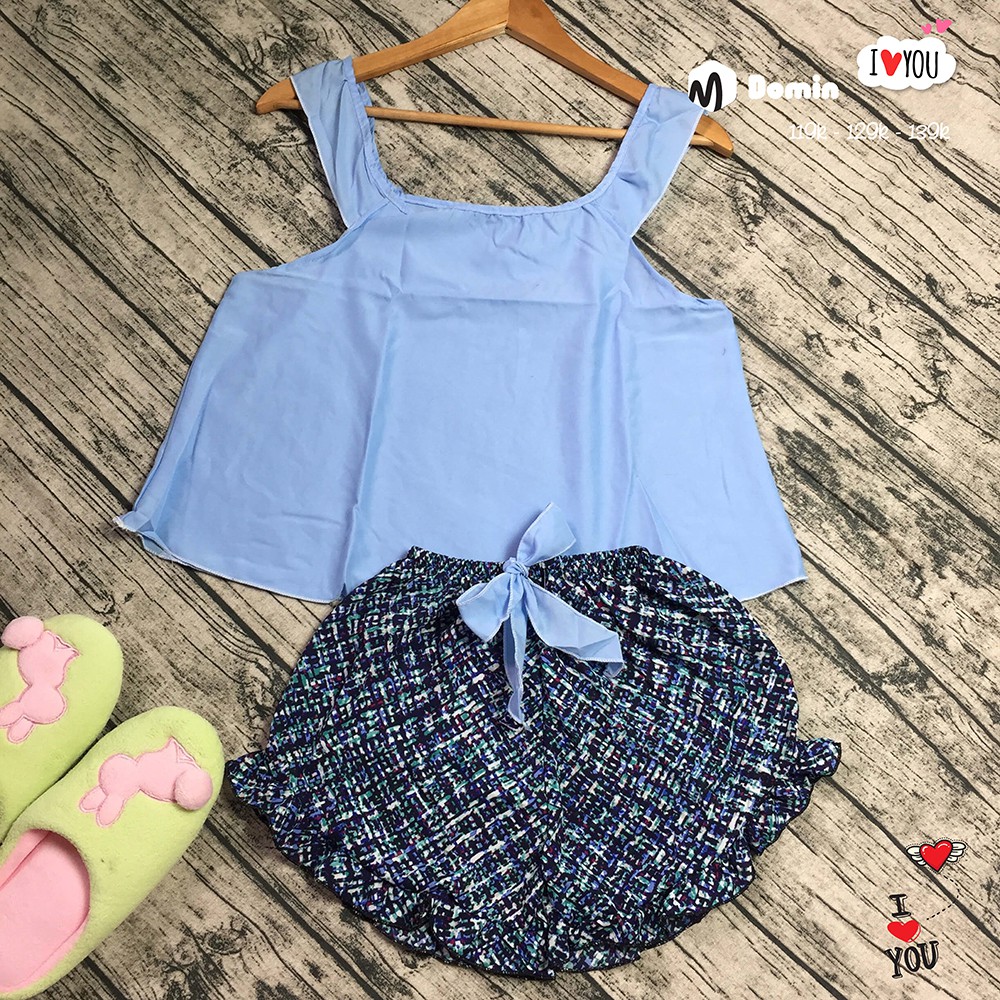 Đồ Bộ Mặc Nhà Ngắn Kiểu Cánh Tiên Áo Phi Lụa Quần Voan Thoáng Mát Mềm Mịn Không Nhăn - DOMIN