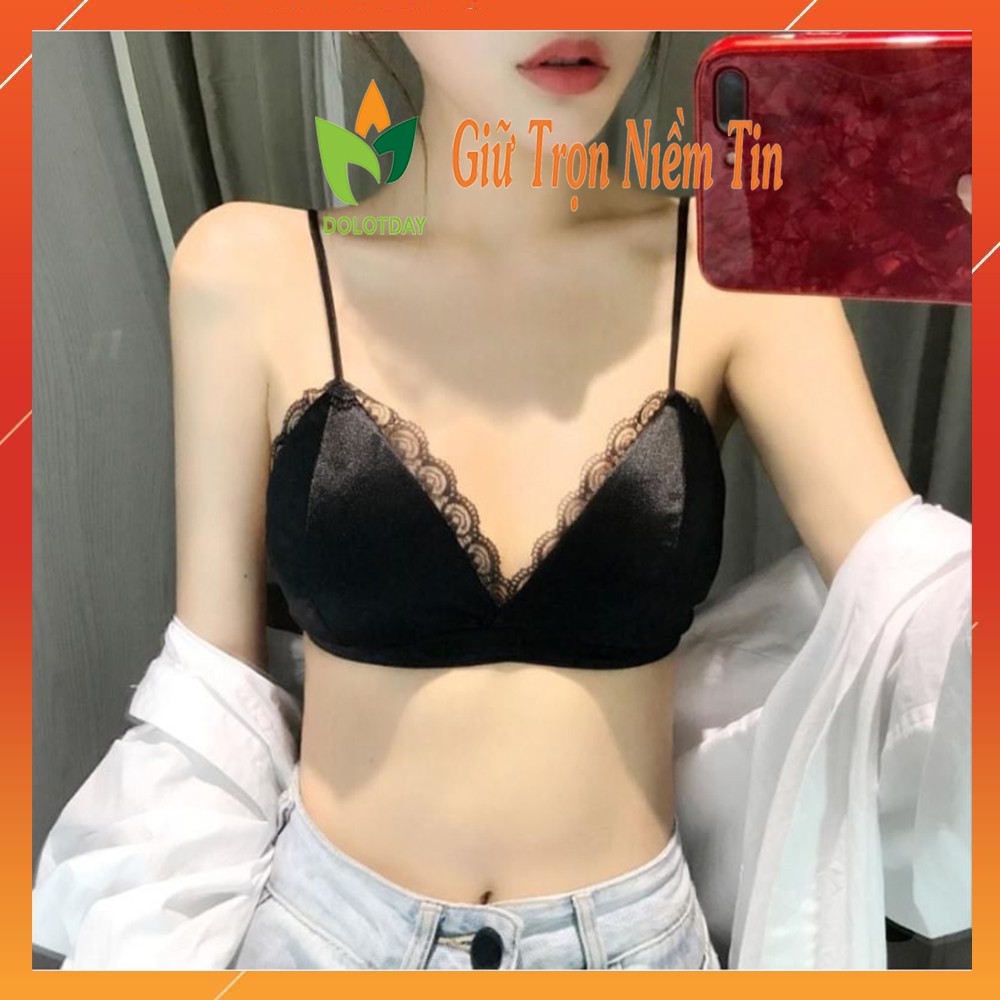 Áo ngực vải lụa trơn viền ren dây nhỏ sexy, Bra nữ mút mỏng cao cấp hở lưng DOLOTDAY