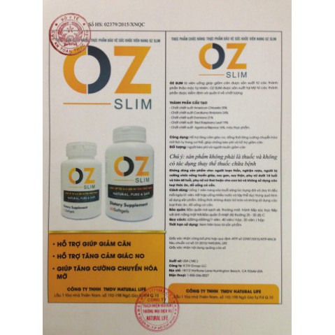 VIÊN UỐNG GIẢM CÂN THẢO DƯỢC OZ SLIM MỸ 40 VIÊN HỖ TRỢ GIẢM CAN AN TOÀN