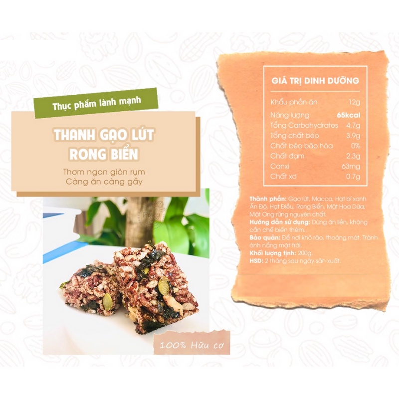 Thanh gạo lứt sấy rong biển 250g 500gONFOD ăn kiêng giảm cân, bánh ăn kiêng healthy eat clean thực dưỡng