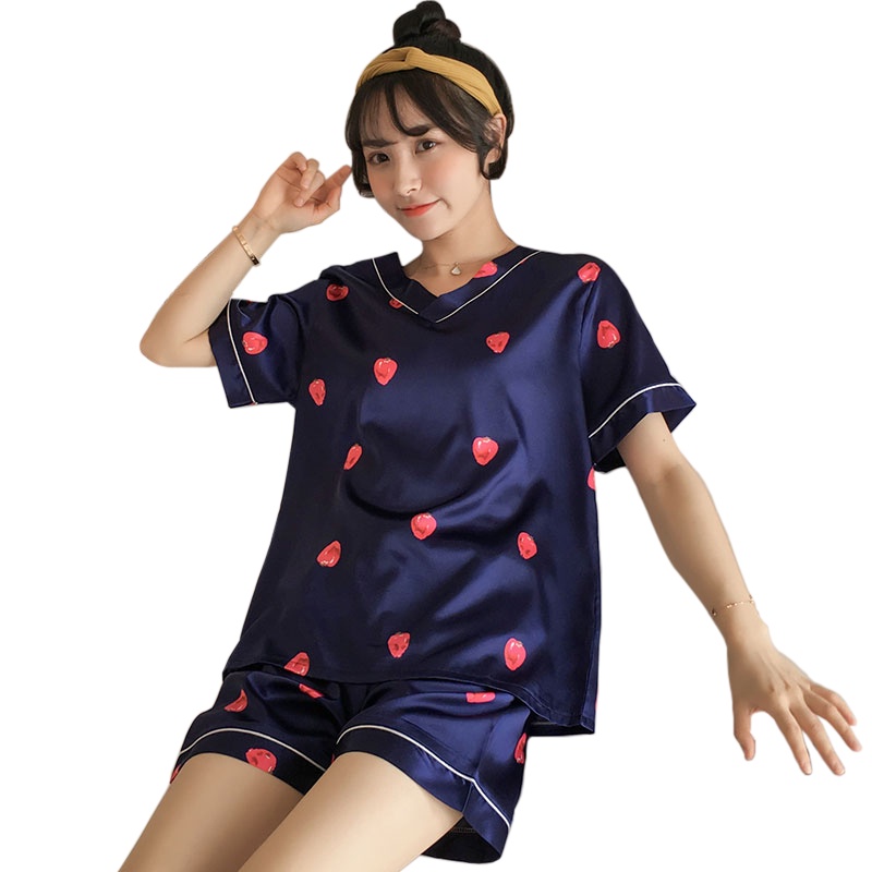 Bộ đồ ngủ gồm áo ngắn tay và quần gợi cảm bằng lụa cho nữ | BigBuy360 - bigbuy360.vn