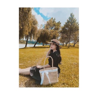 Túi cói đi biển túi lục bình đi biển túi cói chụp ảnh Vintage xinh xắn thân thiện với môi trường