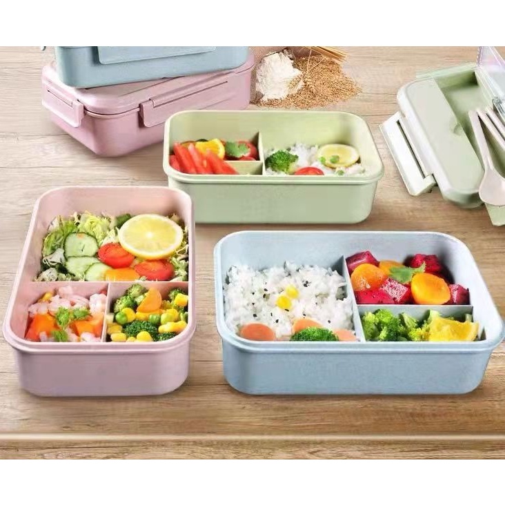 Hộp cơm văn phòng giữ nhiệt 3 ngăn tặng kèm muỗng thìa cao cấp an toàn sức khỏe sử dụng được lò vi sóng