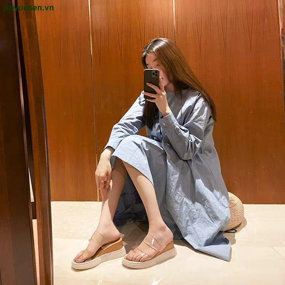 Dép sandal cao gót đế dày tăng chiều cao cao trong suốt thời trang mùa hè phối thoải mái cho nữ